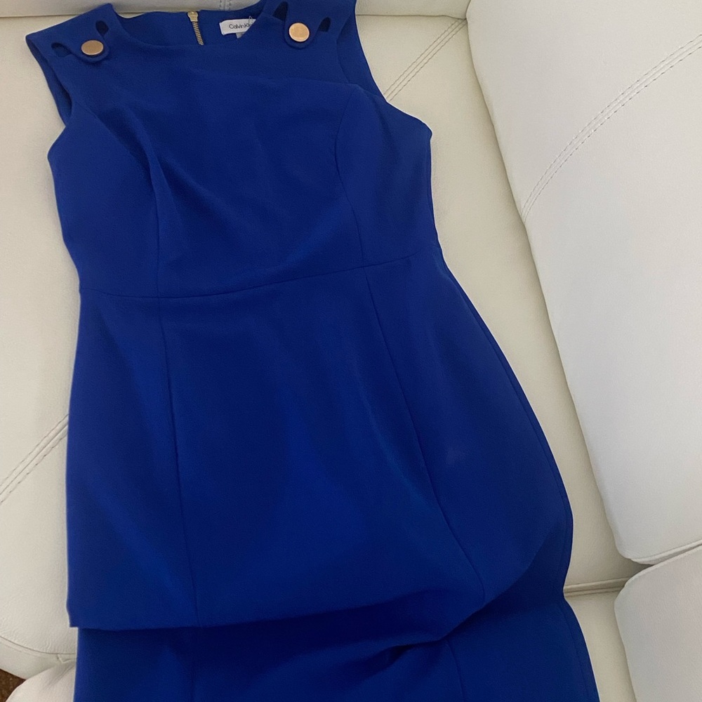 Calvin Klein Blue Sheath Mini Dress Crew Neck Sleeveless